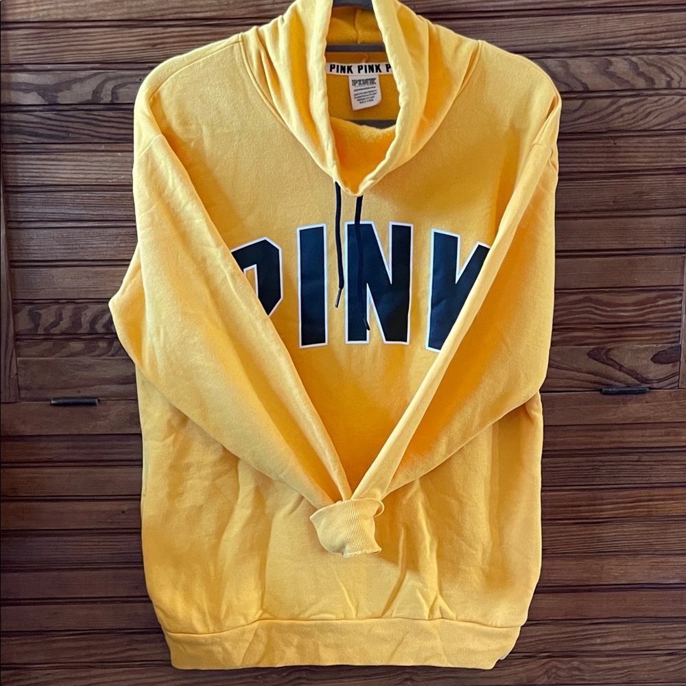 PINK Victoria's Secret Gold/Yellow Hoodie with Black Letters Oversized